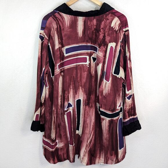 Lyng Art to Wear Oversized Tunic Shirt Blouse Button Up Lagenlook Abstract XL/0X - Picture 2 of 7